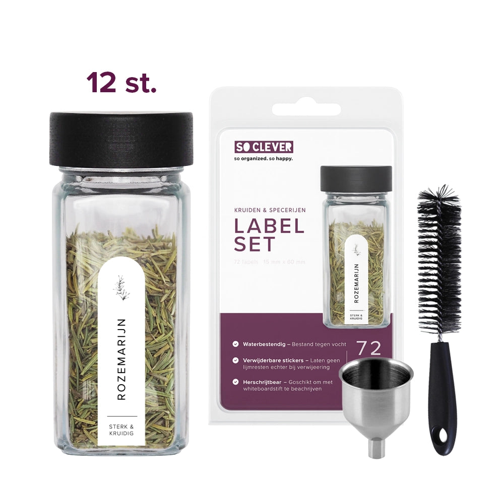 So Clever kruidenset 12 Kruidenpotjes 120 ml met 15x60mm Labels