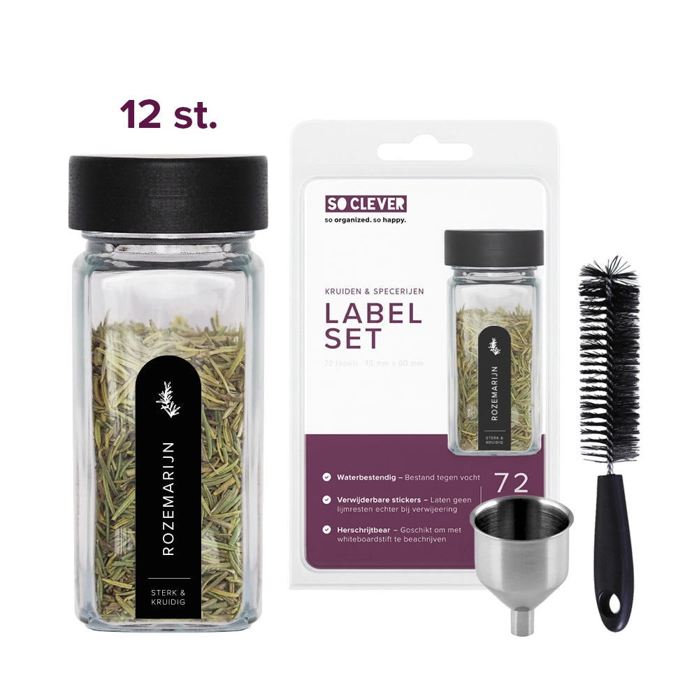 So Clever kruidenset 12 Kruidenpotjes 120 ml met 15x60mm Labels