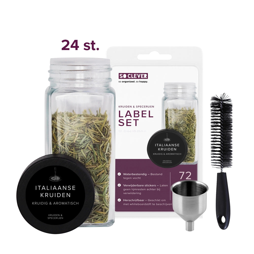 So Clever kruidenset 24 Kruidenpotjes 120 ml met Ø35mm Labels