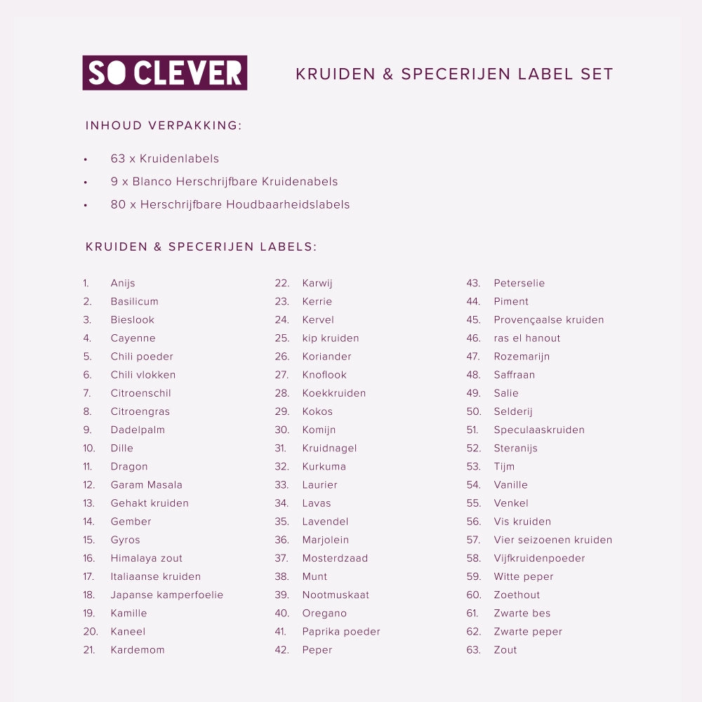 So Clever Kruiden Labels 72 stuks 45x45mm