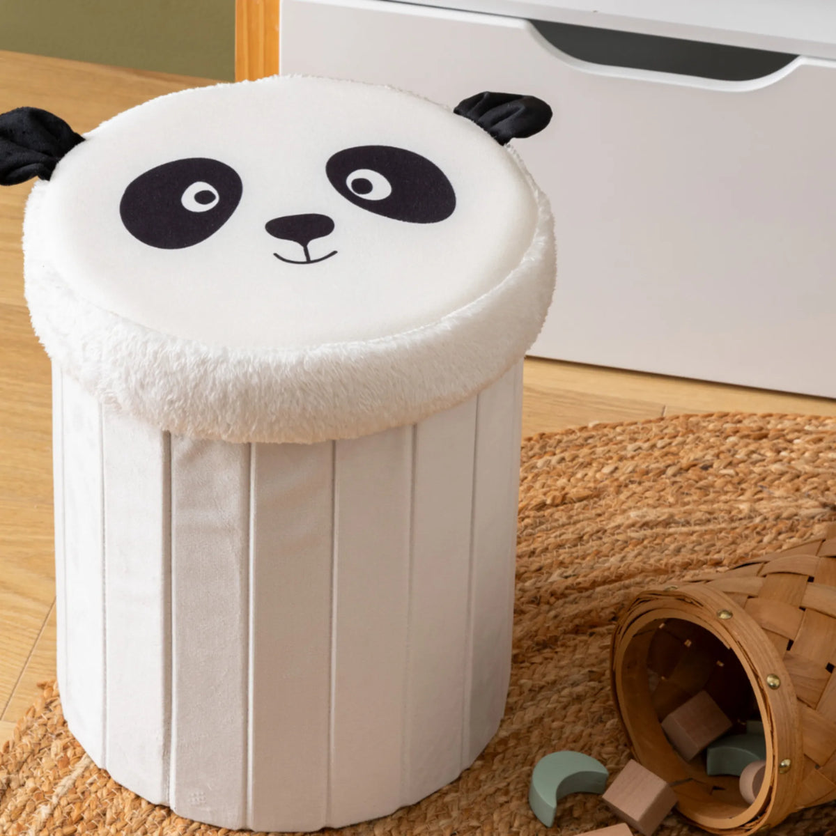 Speelgoedmand en poef met deksel Panda Atmosphera