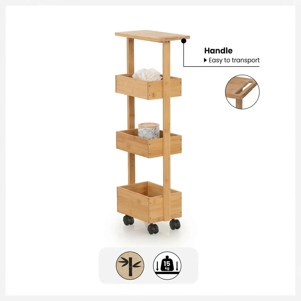 Bamboe badkamer trolley Five®