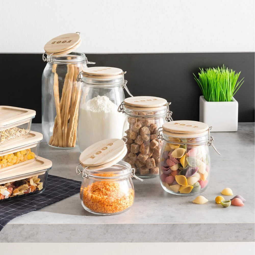 Glazen weckpot houten deksel 1 liter Five®